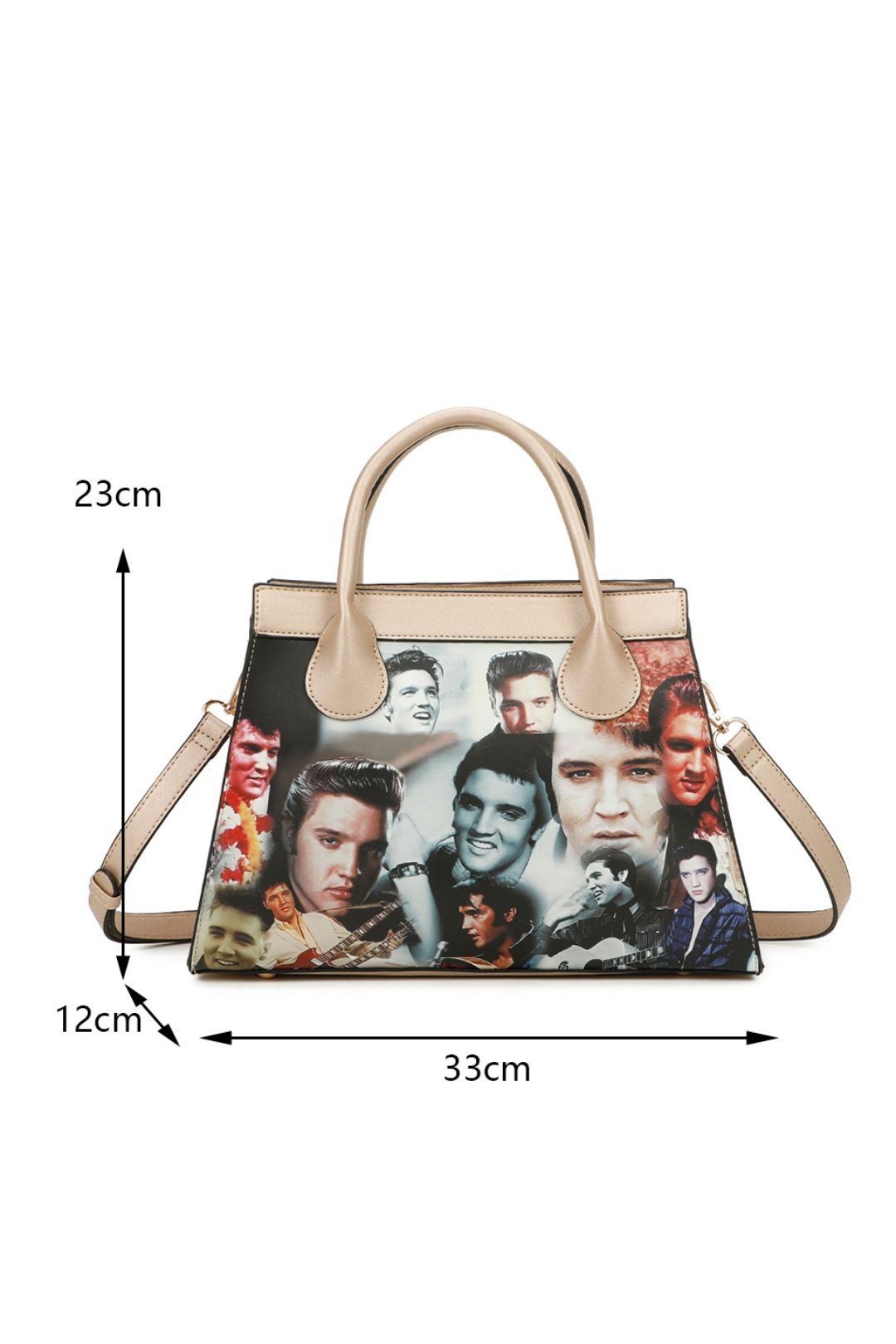Fontanella Fashion Classic Elvis Printed Trapezium Top Handle PU Leather Tote Bag