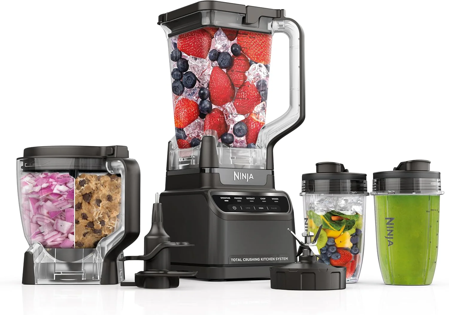Ninja Blender, Mega Kitchen System, 1500W, 4 Functions for Smoothies, Processing, Dough, Drinks  More, with 72 Blender Pitcher, 64 Processor Bowl, 2 Nutri Cups + Lids, Black, BL770(Pitcher+Bowl+(2) 18-oz. Cups)