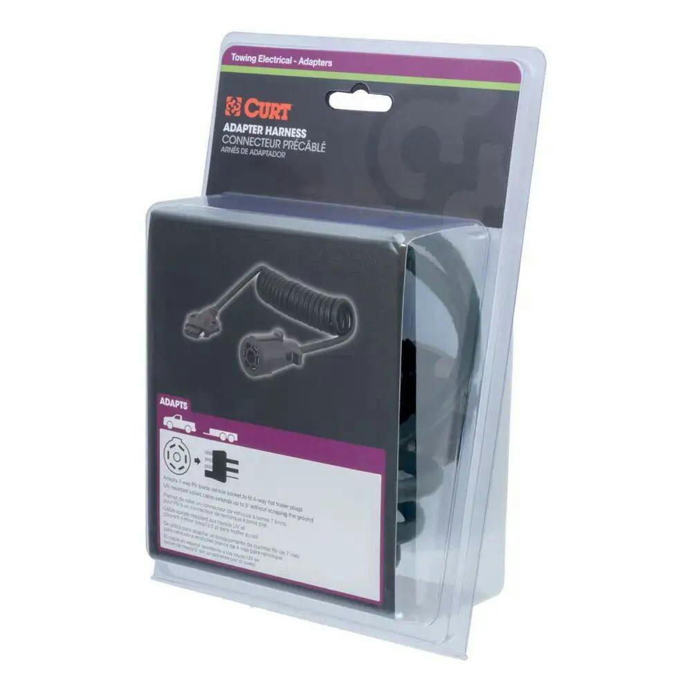 CURT 8-ft Electrical Adapter Harness 7-Way Blade to 5-Way Flat
