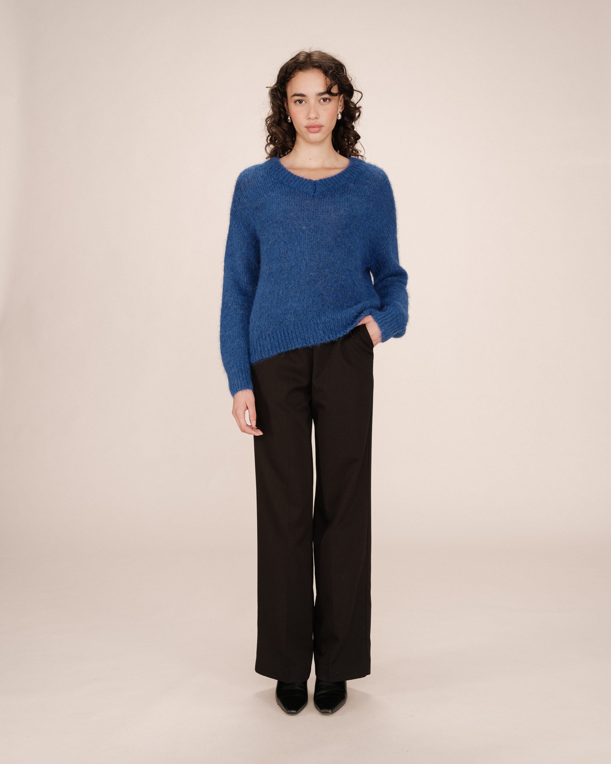 Pull laine d'alpaga bleu cobalt Sabado