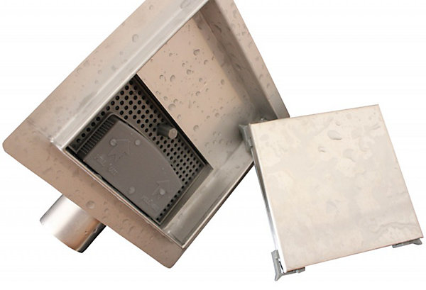 Caniveau de douche T02 en acier inoxydable pour douche - drain de douche inclus - 20x20x6,7cm (HxLxP)