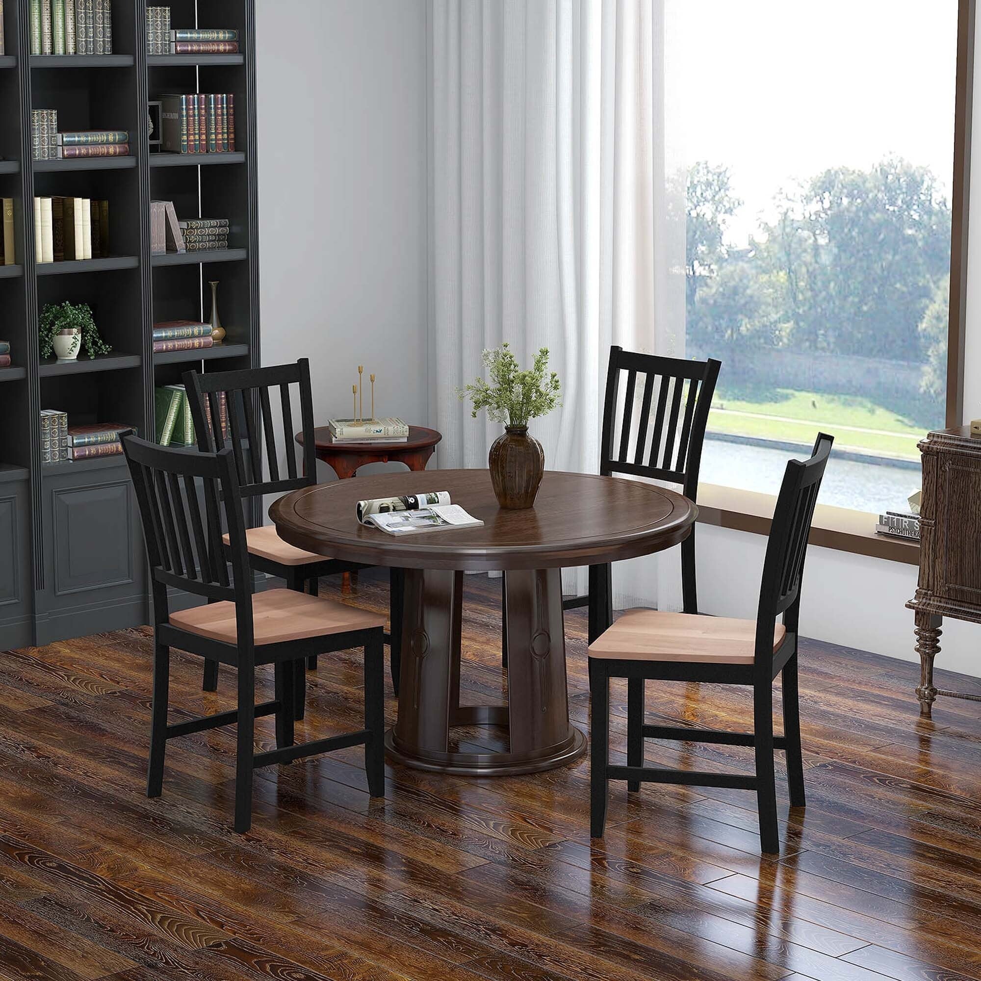 Set of 4 Dining Chair Kitchen Black Spindle Back Side Chair with Solid - See Details