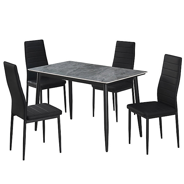 Ensemble table à manger 120cm avec 4 chaises noires OSKAR