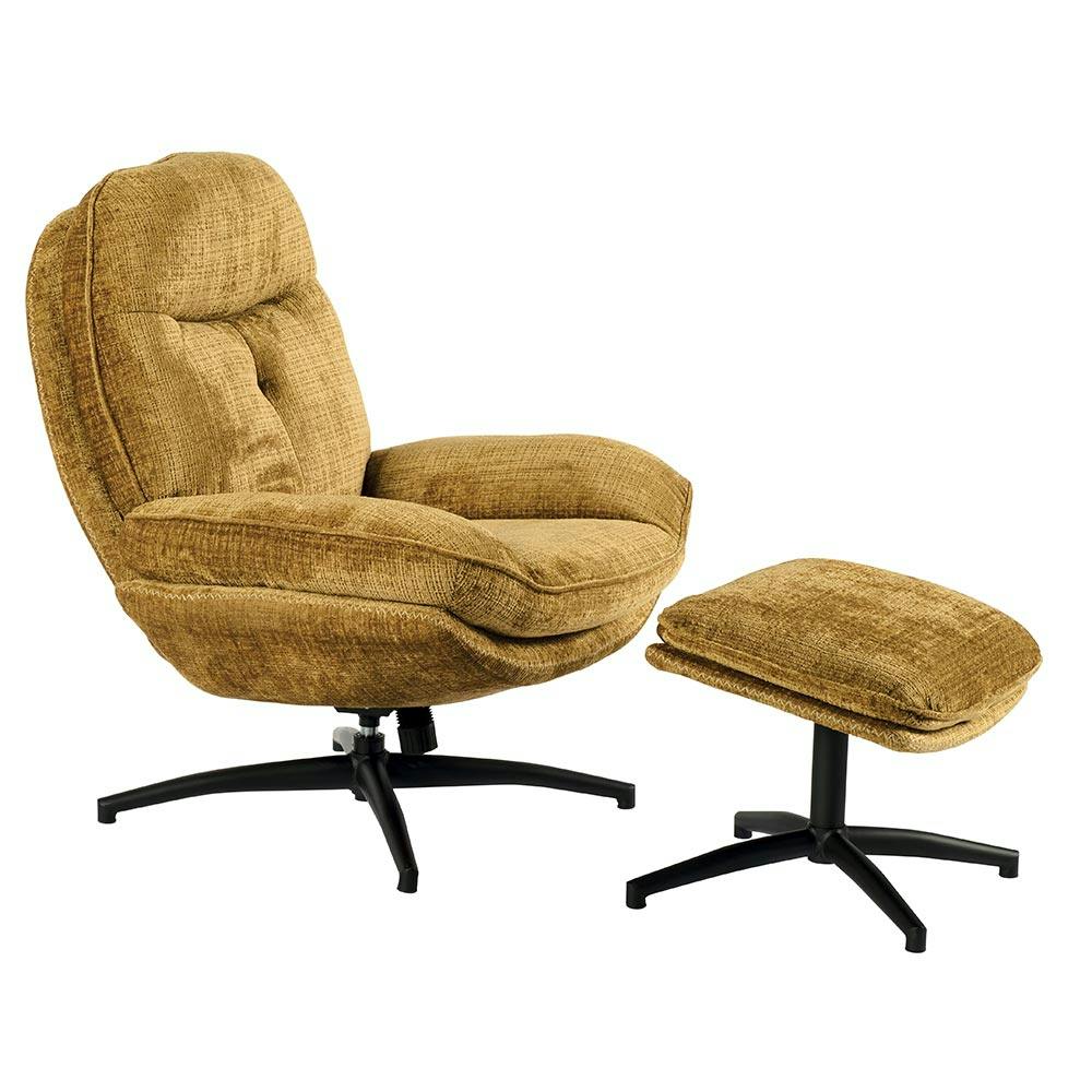 Fauteuil détente moutarde pivotant avec repose-pieds IENA
