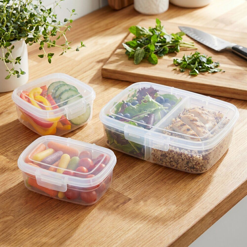 BoÎte alimentaire x3 Snapbox 4 compartiments plastique transparent 1,4/0,9/1,8L