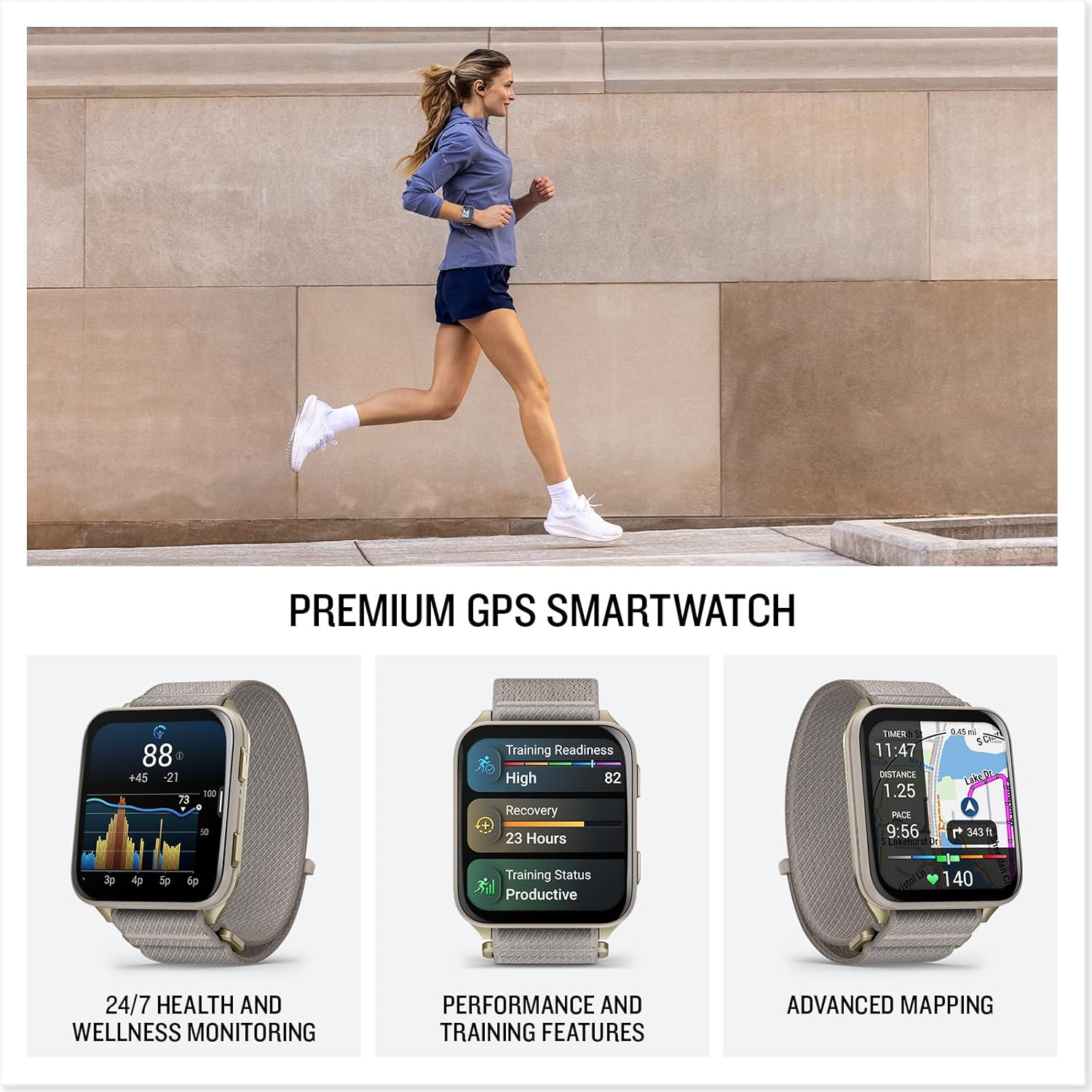 Garmin® Venu® X1  Thin and Lightweight GPS Smartwatch  AMOLED Display  Advanced Health and Fitness Features  Soft Gold with Titanium Caseback and French Gray ComfortFit Nylon Band