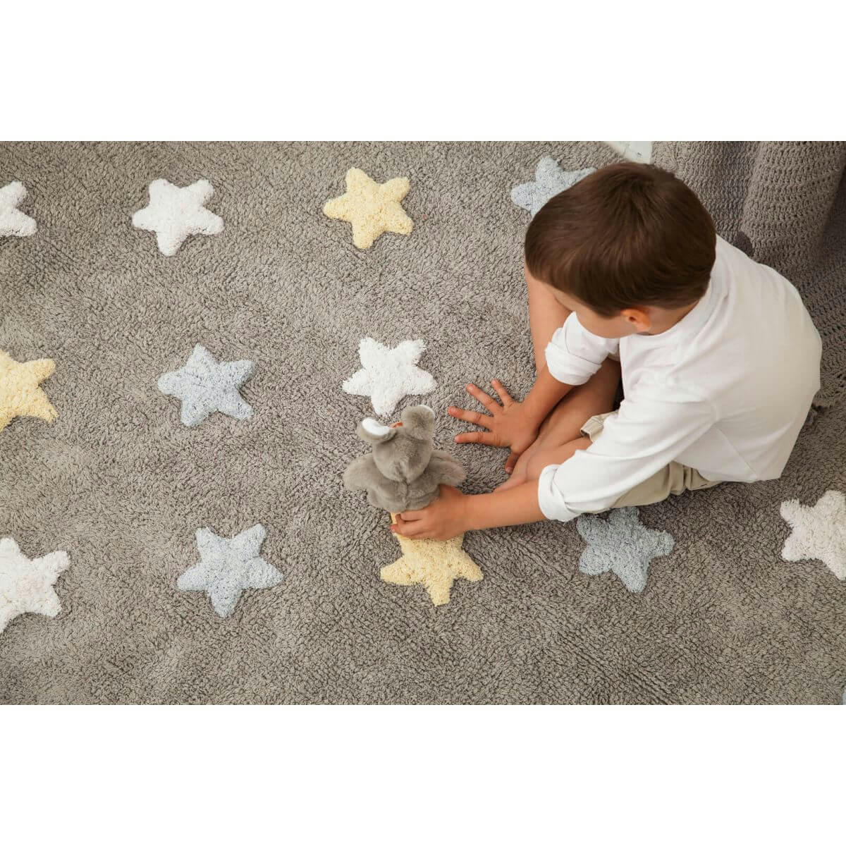 STARS - Tapis en coton lavable gris et bleu 120x160