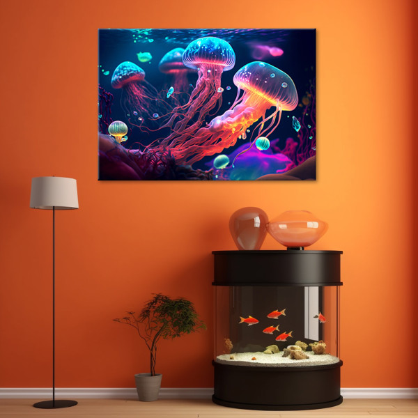Feeby Obraz na płótnie, Neonowe meduzy morskie 60x40