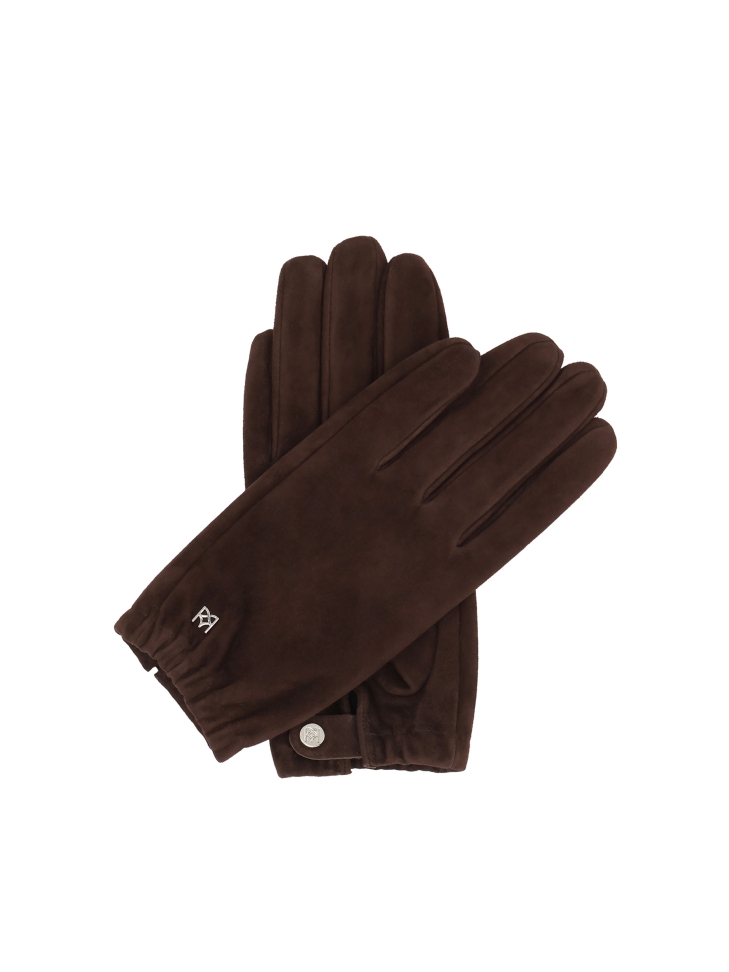 Brown suede gloves with elastic welt