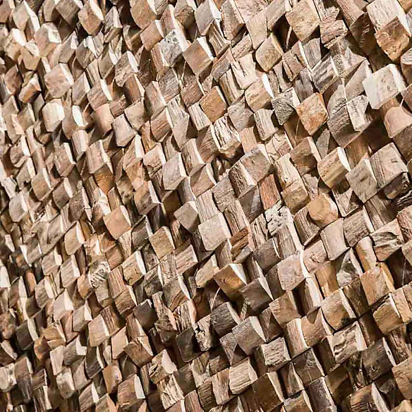 Parement mosaïque en teck recyclé naturel carré 20cm x 55cm