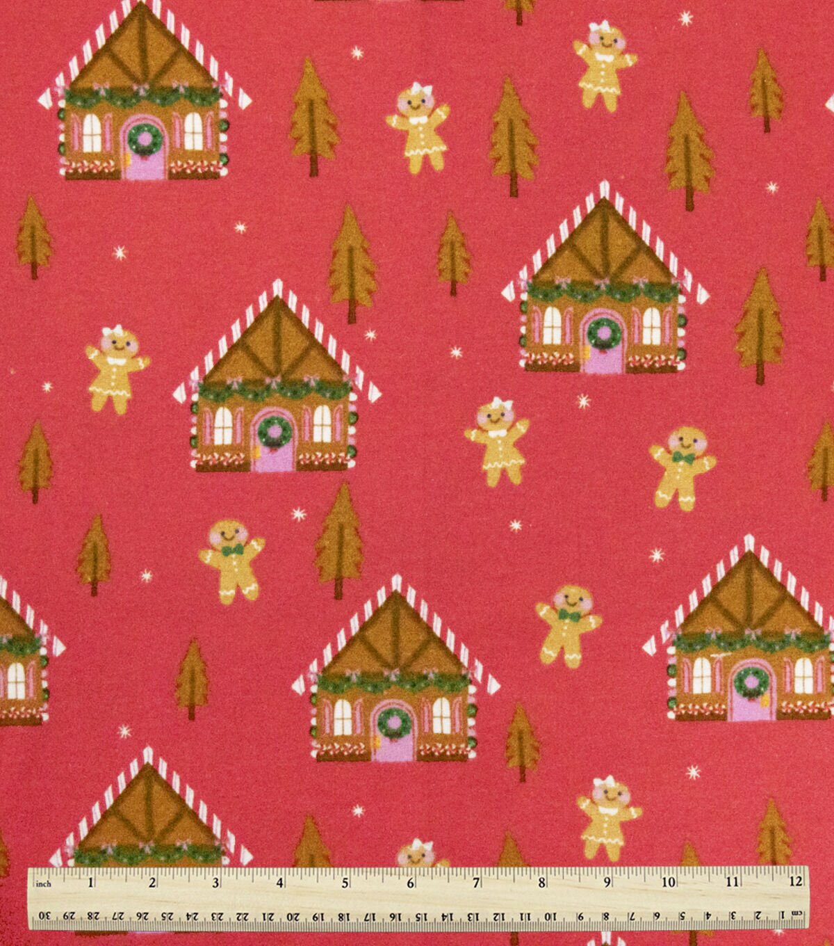 Gingerbread House on Red Super Snuggle Christmas Flannel Fabric by POP!