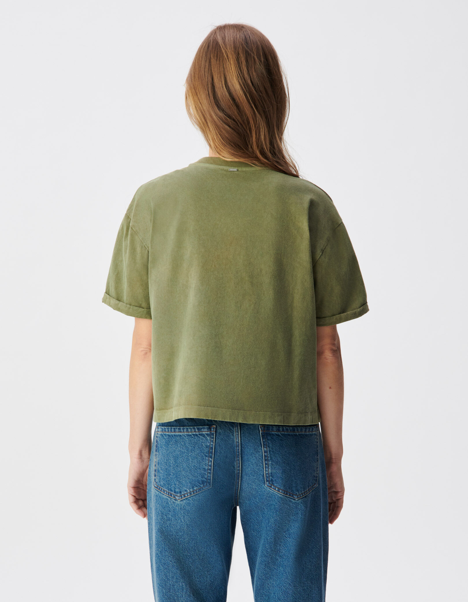 Tee-shirt kaki coton bio message léopard brodé Femme