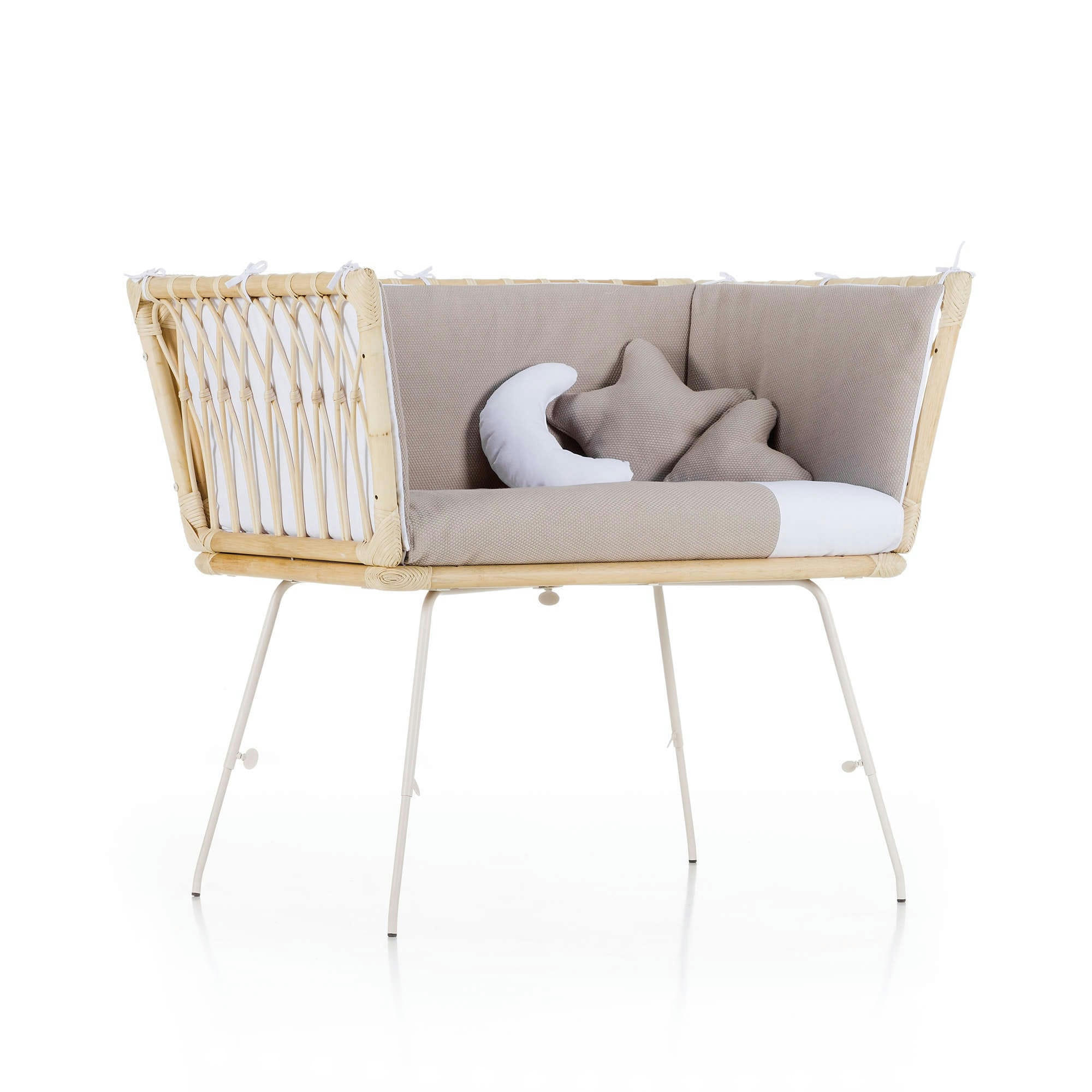 MOAI - Berceau en rotin 50x80 cm avec textile en beige