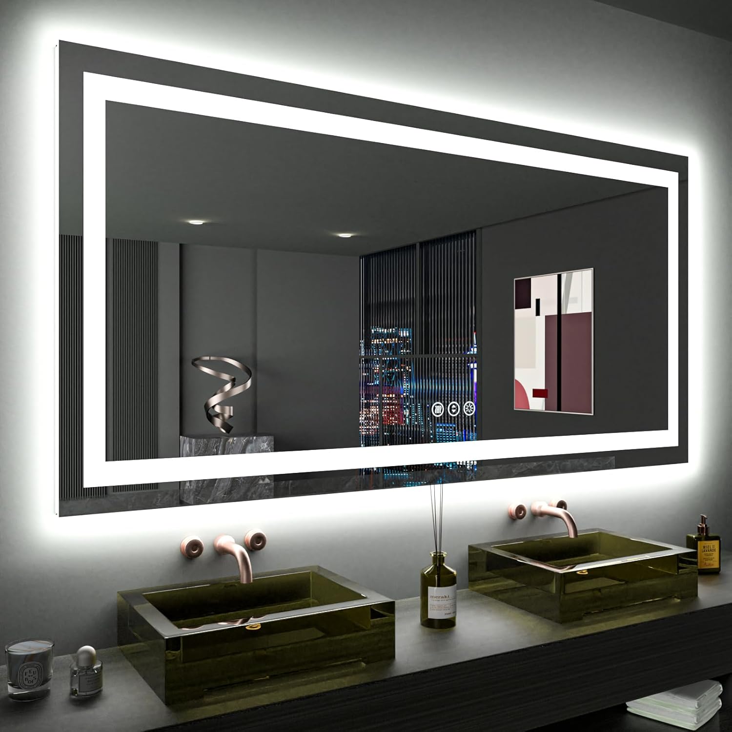LOAAO 60X36 LED Bathroom Mirror with Lights, Anti-Fog, Dimmable, Backlit + Front Lit, Lighted Bathroom Vanity Mirror for Wall, Memory Function, Tempered Glass, ETL Listed