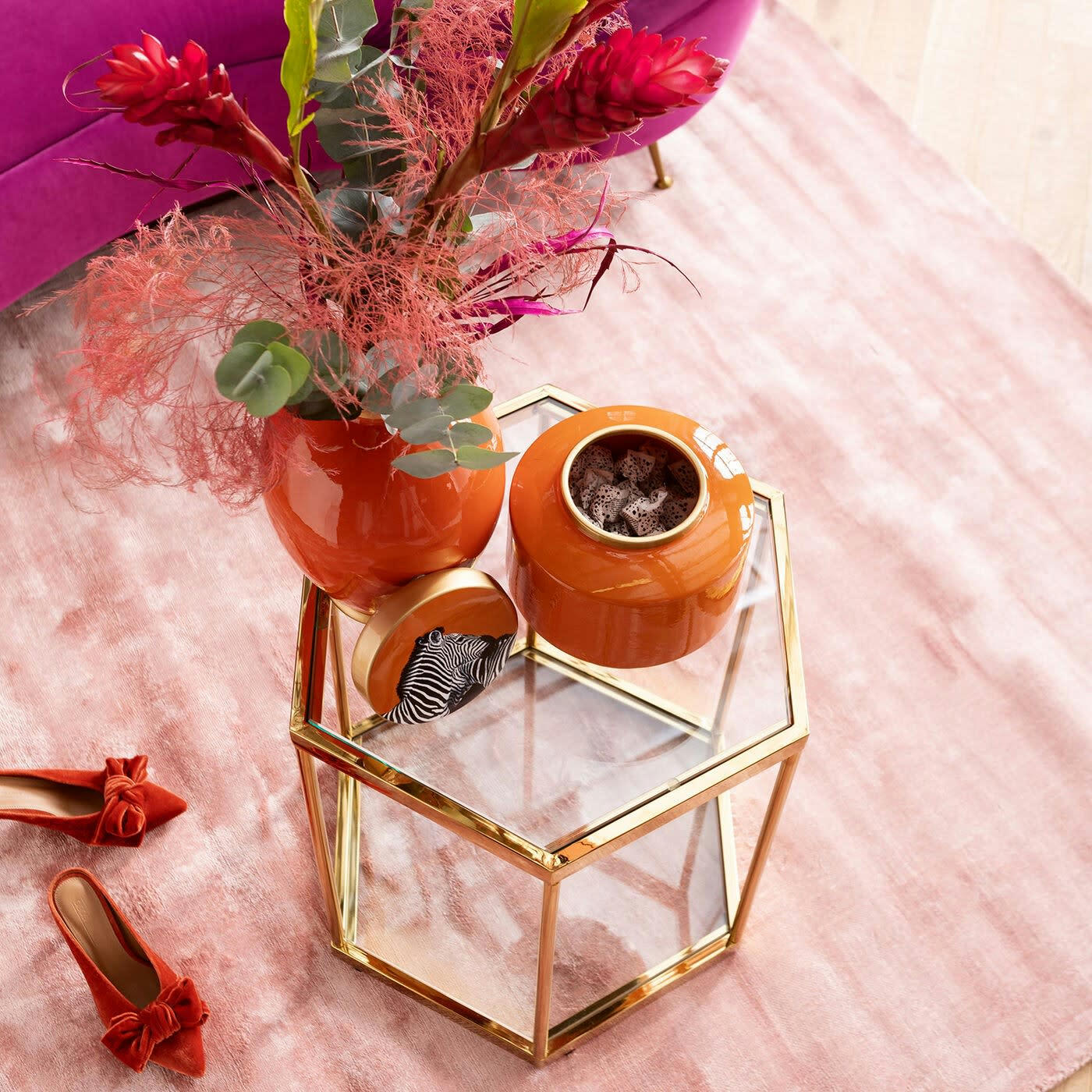 COMB - Table d'appoint en verre et acier doré