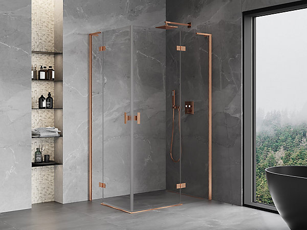 Mexen Mist-H L Duo cabine de douche avec porte à droite 70 x 80 cm, transparent, cuivre brossé - 8A5L-070L-080P-65-00