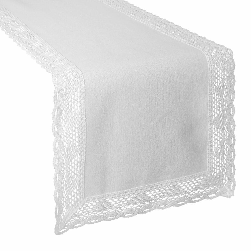 Bieżnik NATALY bawełniany biały 40X140 cm koronka ozdobny
