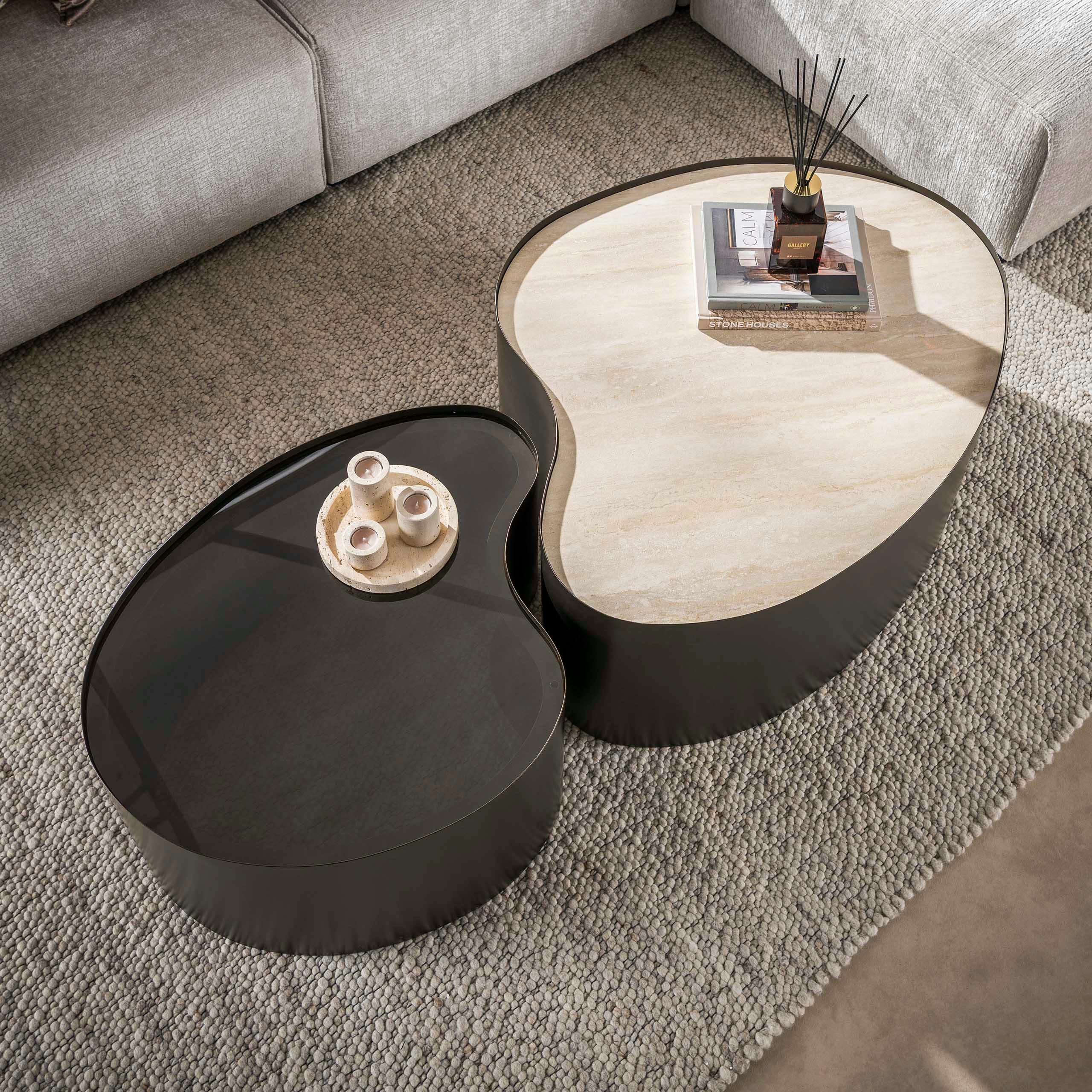 Table basse design organique céramique verre fumé (lot de 2) MAHAL