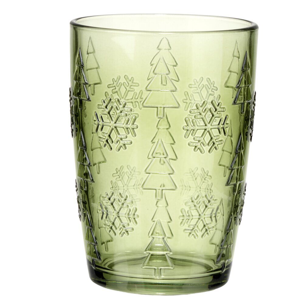 Verre X4 motif relief verre 350 ml Ø8XH12 cm vert