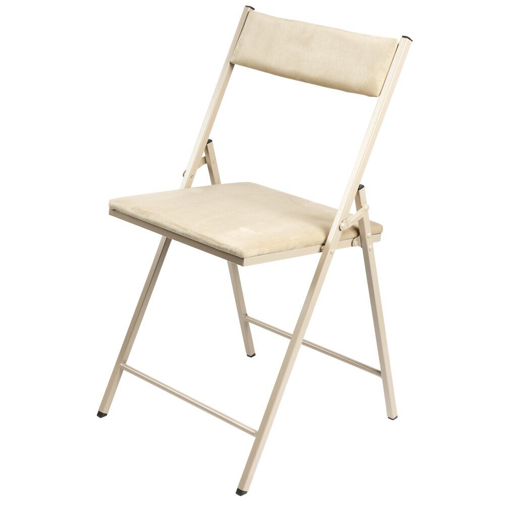 Chaise pliante Ninon métal et velours beige L43xP47xH78,5cm