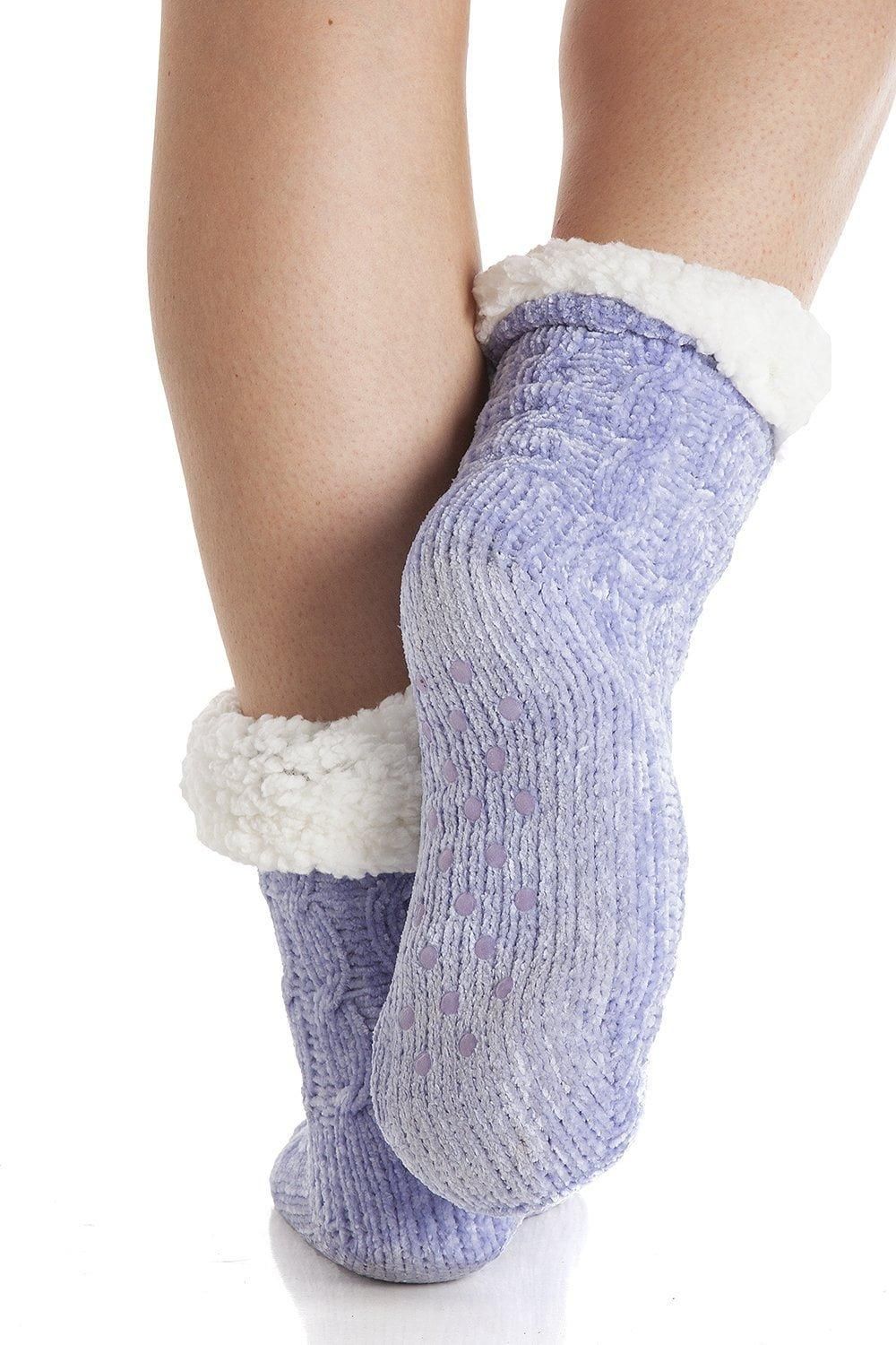 Camille Chenille Cable Plain Slipper Sock
