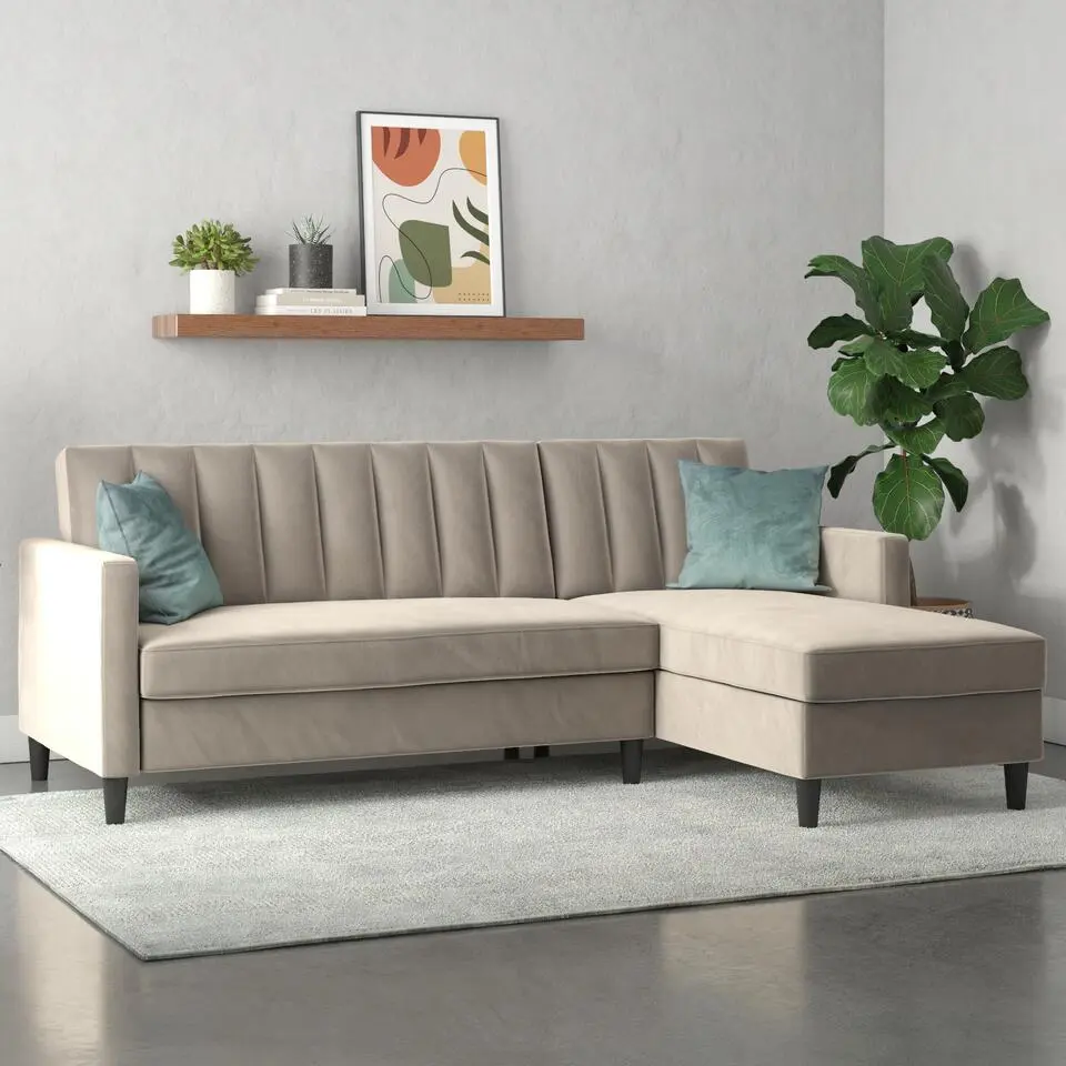 Celine - 3-zits hoekslaapbank met opbergruimte in taupe fluweel