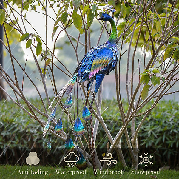 Décoration Jardin Exterieur 89 CM Grande Statue de Jardin de Décor de Paon en Métal Sculptures d'art de Jardin