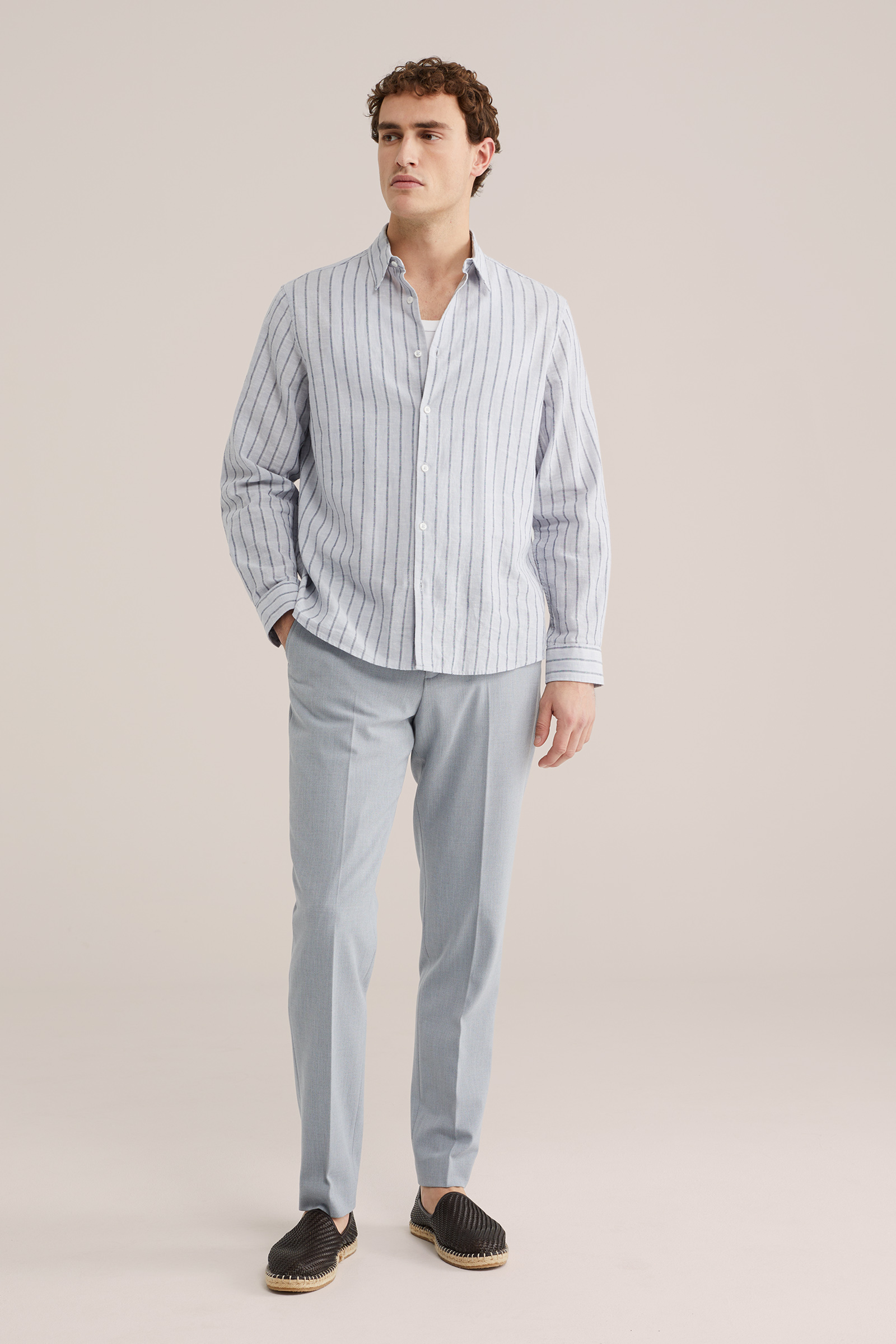 Heren regular fit overhemd van linnenmix