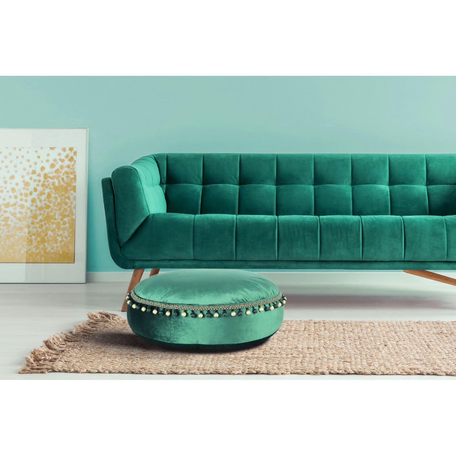 TAJ MAHAL - Pouf Velours Vert H. assise 25 cm