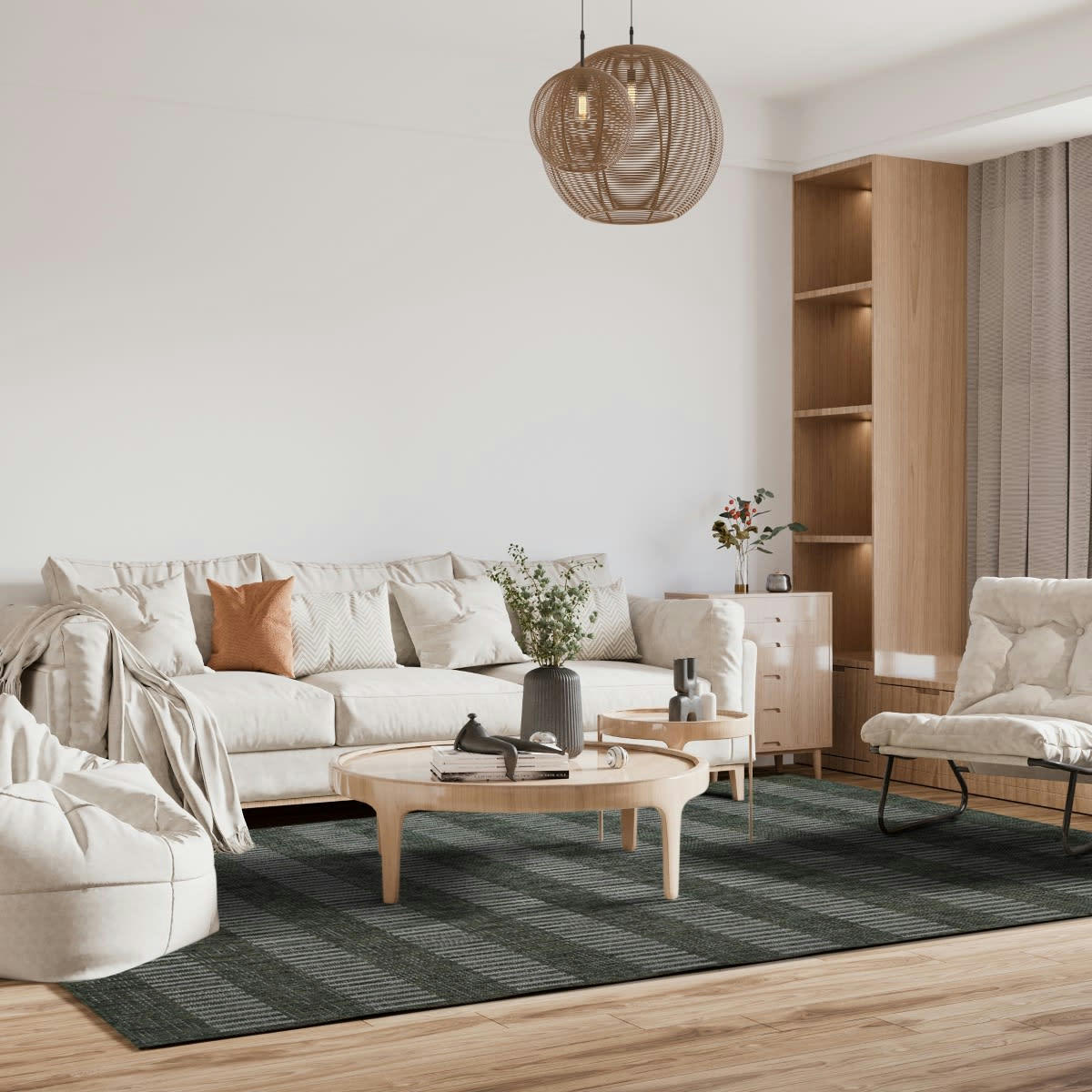 TERRAIN - Tapis intérieur-extérieur aspect jute motif lignes vert 195x275