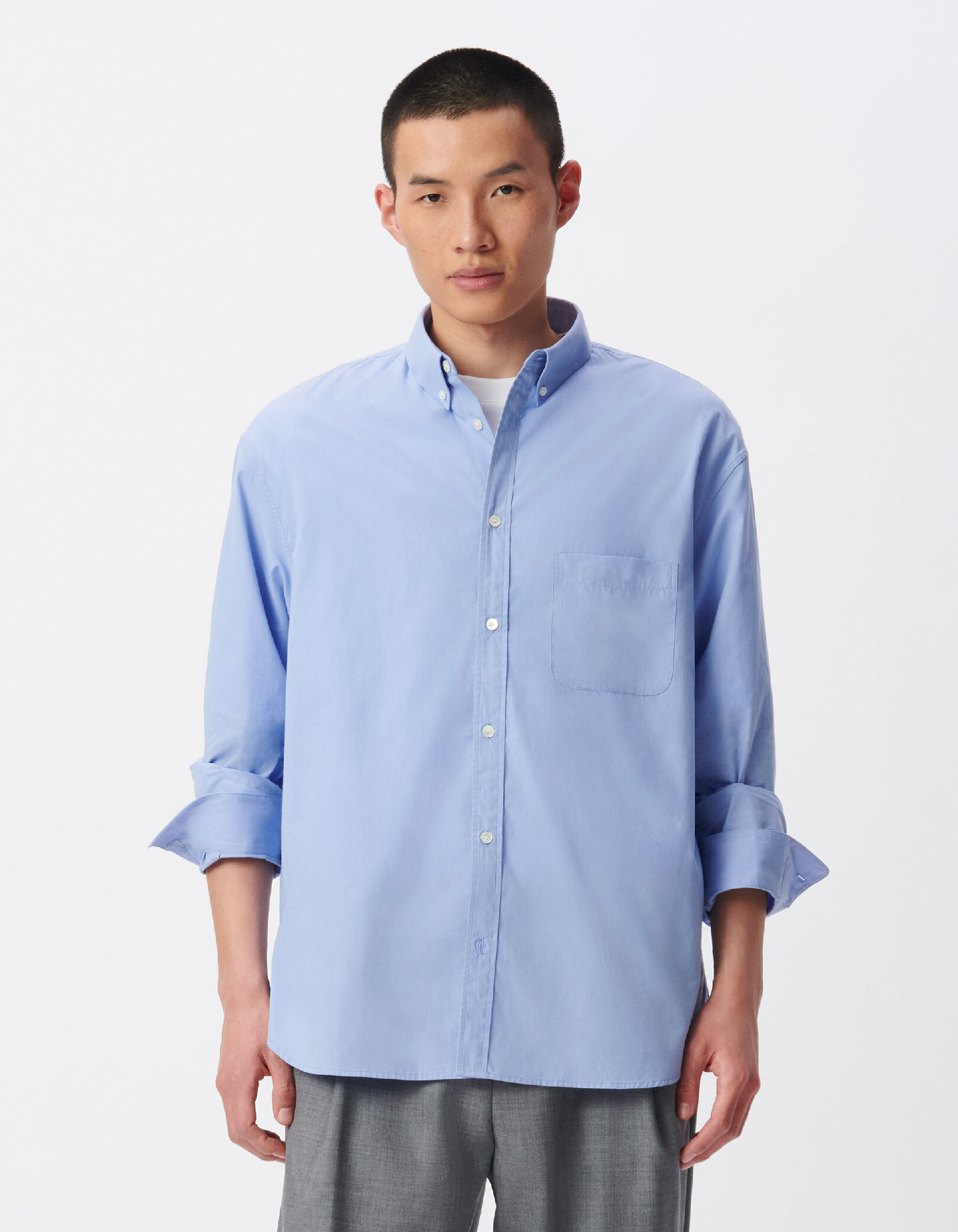 Chemise loose bleue unie coton bio Homme