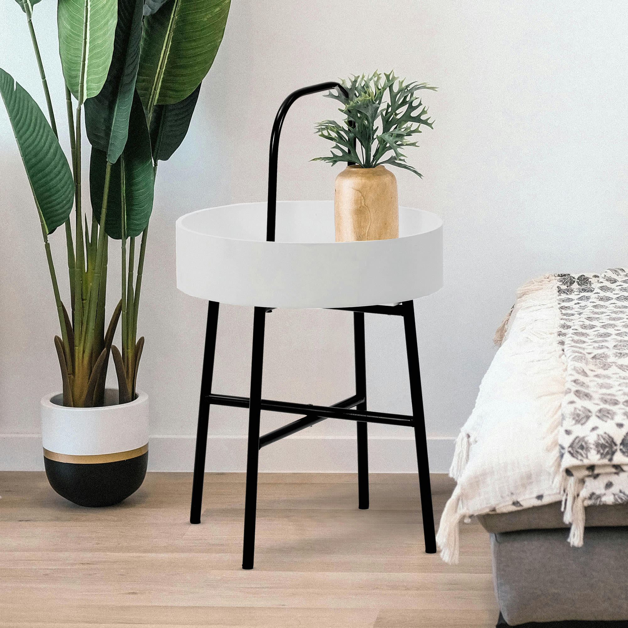 JAIPUR - Bout de canapé avec plateau en mdf gris et structure métallique