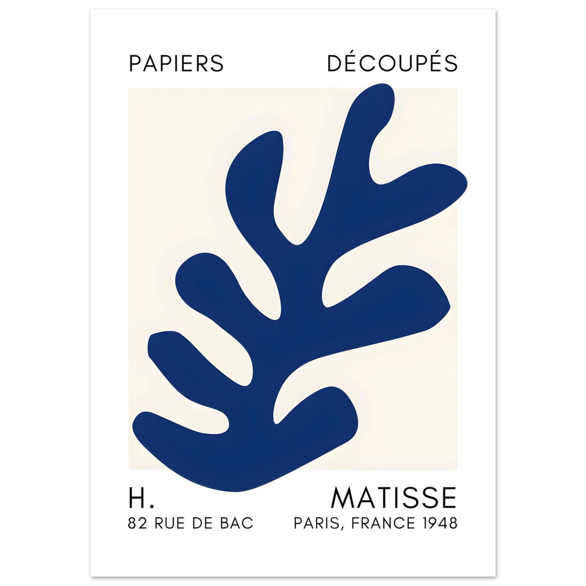 Artfulprints Poster Matisse – Ocean petals navy blue II  - 50x70 cm - Blauw