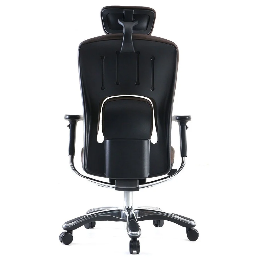 GM Seating Ergolux Genuine Leather Executive Hi Swivel Chair Chrome Base with Headrest, Black