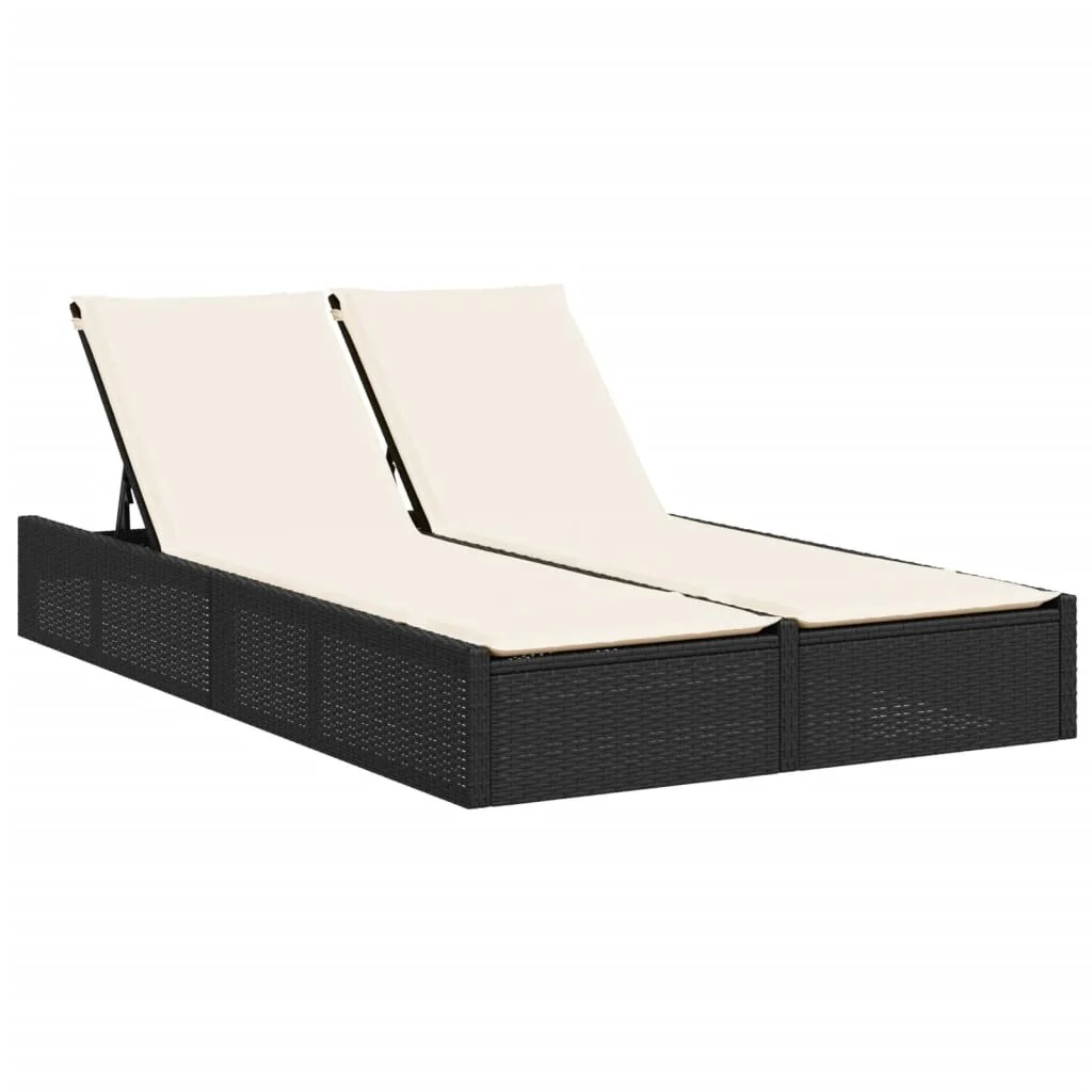 vidaXL Double Sun Lounger Black, Cream White - 78.7 x 48.4 x 28