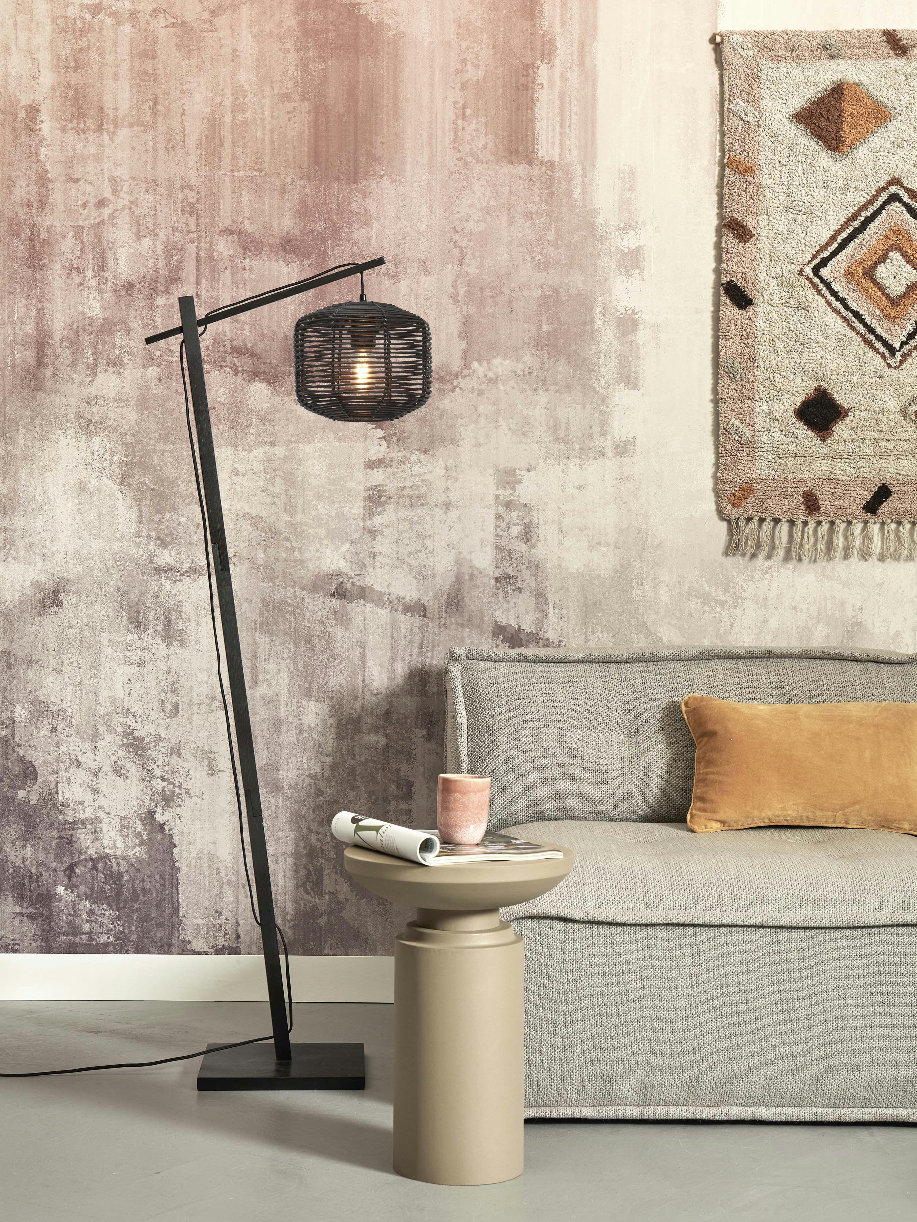 TANAMI - Lampadaire bambou abat-jour rotin noir, h. 150cm