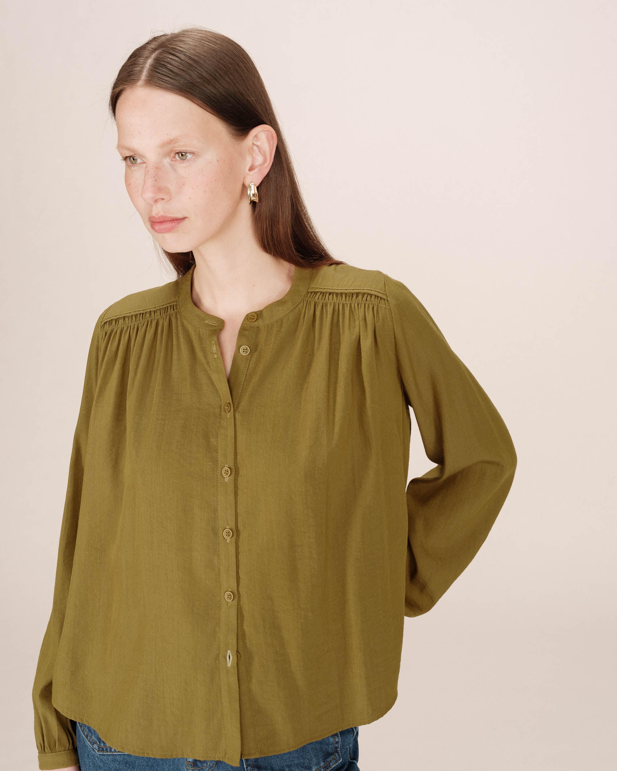 Blouse droite a fronces olive Savannah