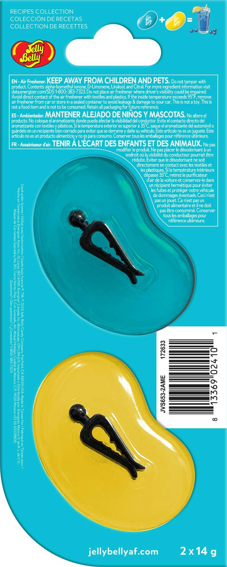 Jelly Belly Blueberry Lemonade Duo Mini Vent Clip Air Freshener, 2-pk