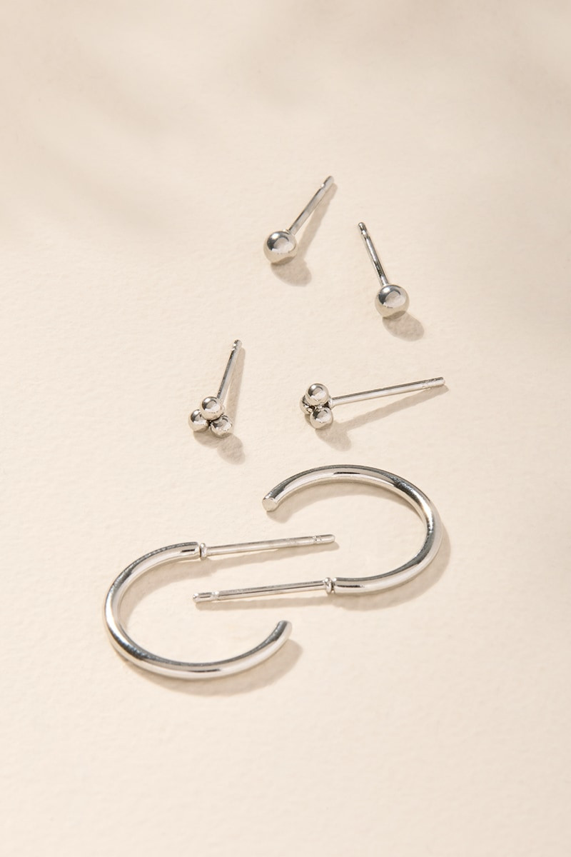 Carla Silver Mixed Earring Set