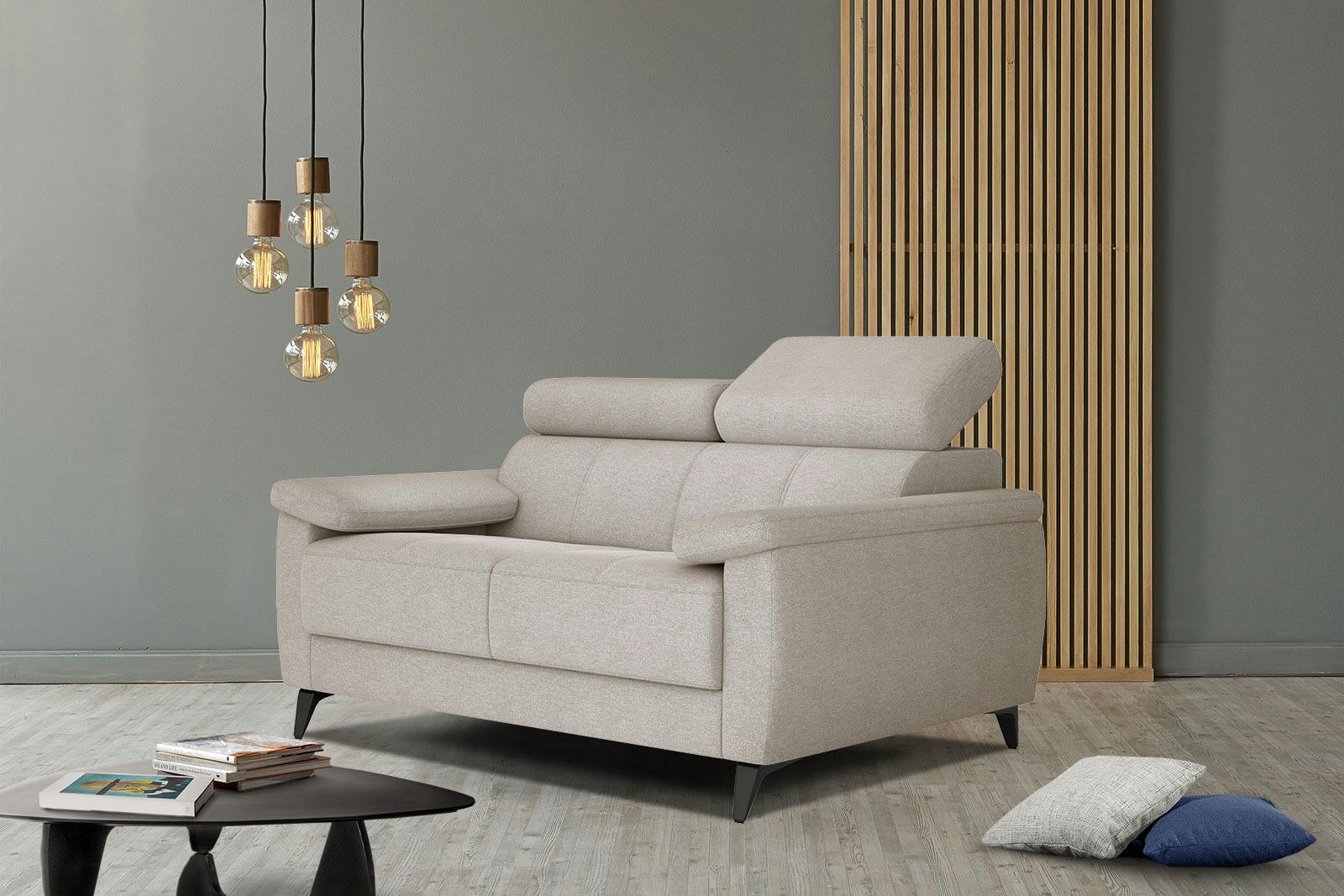 TAUNUS - Canapé droit 2 places tissu beige