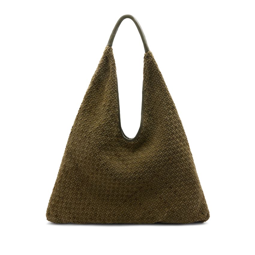 Manfield Khaki gevlochten suède schoudertas
