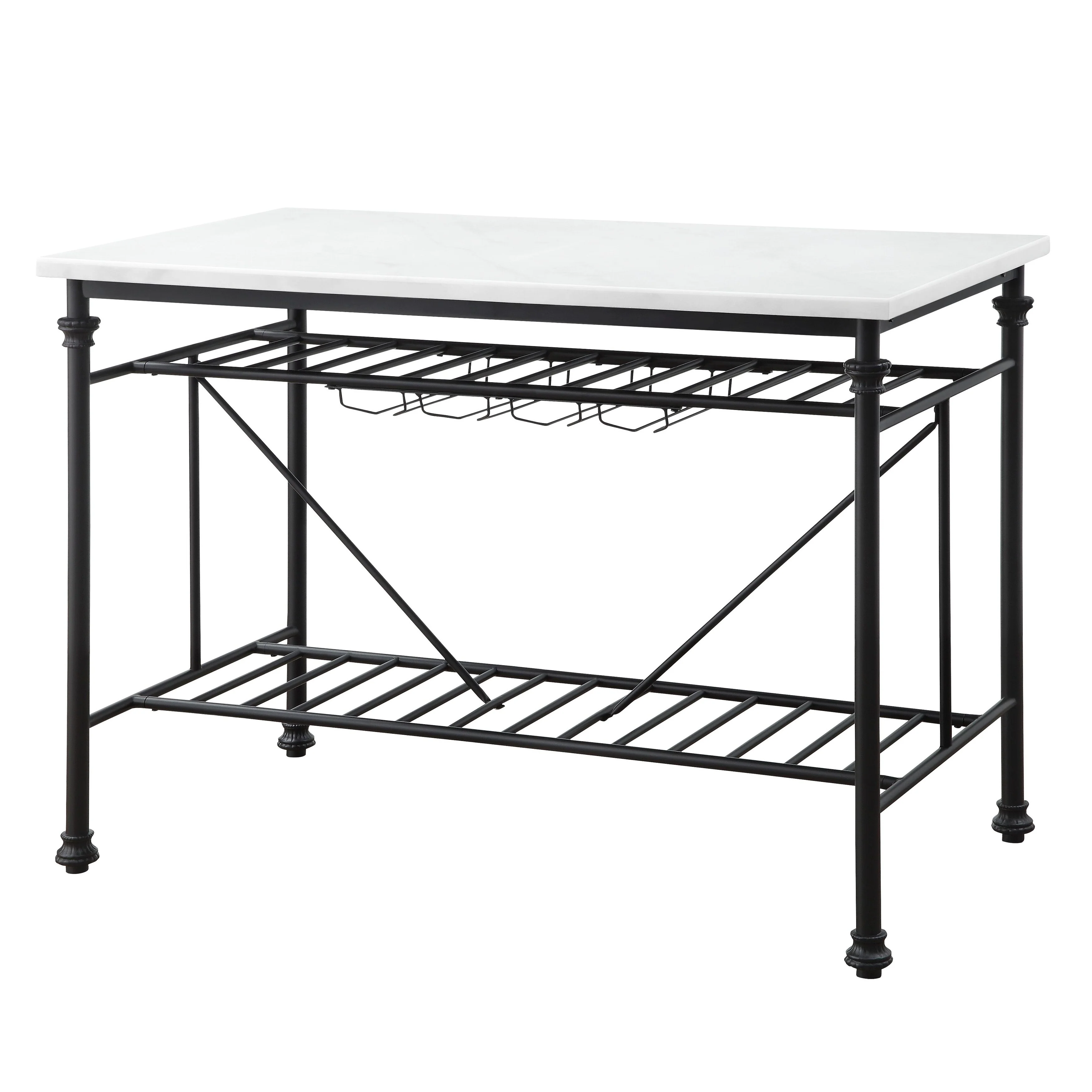 Mera White Marble Top & Gray Finish Kitchen Island(no include stool)