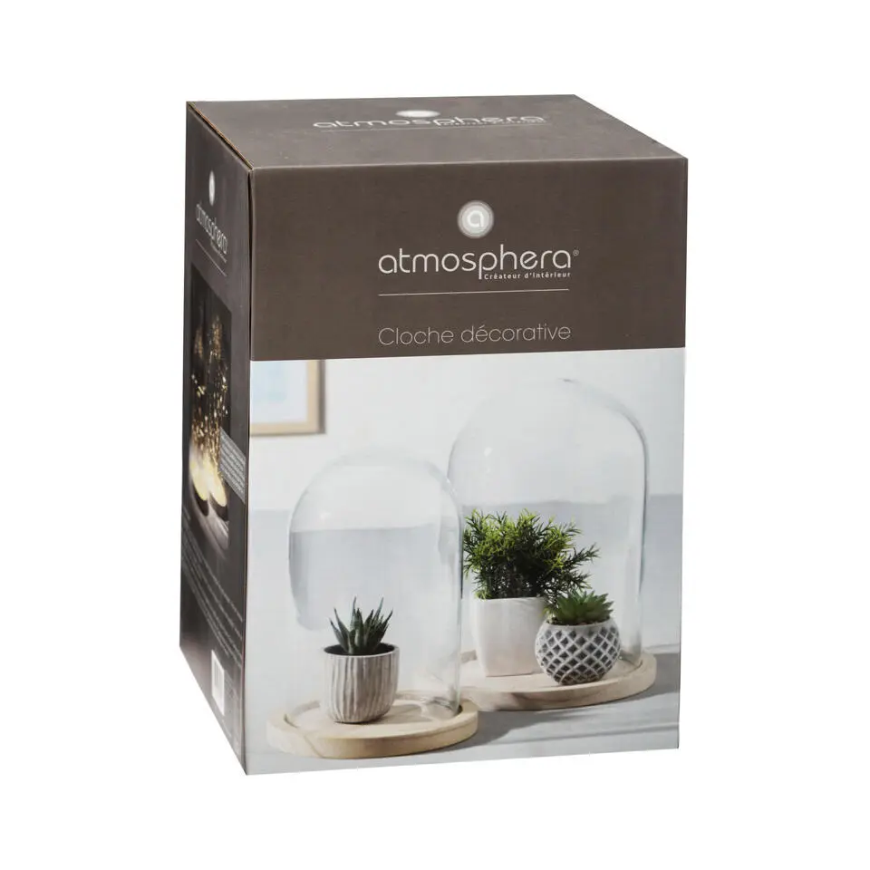 Atmosphera Deco glazen stolp plateau - glas/lichtbruin - H24 cm