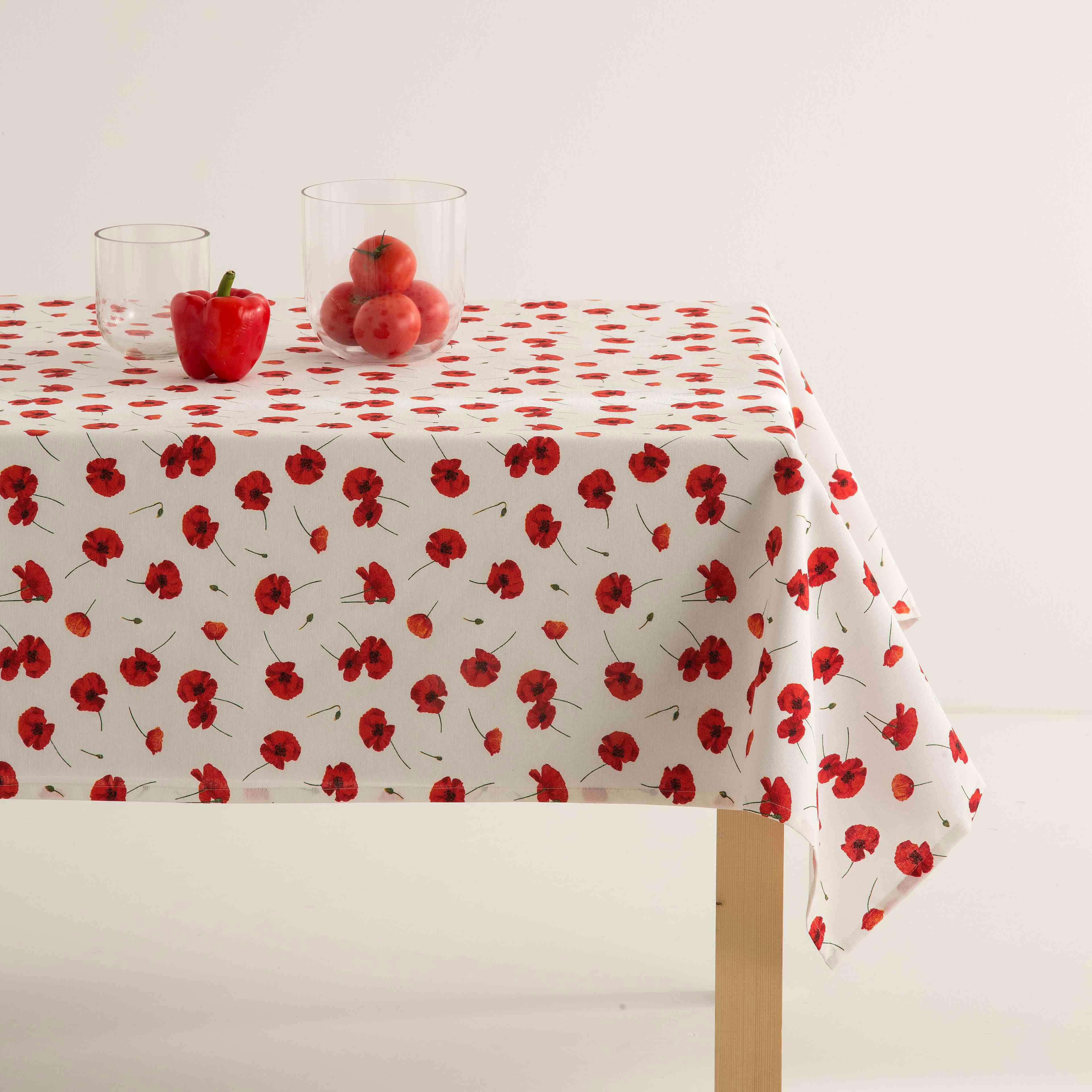 CROUNCH ROJO - Nappe imprimée rouge avec traitement anti-taches en coton 140x300 cm