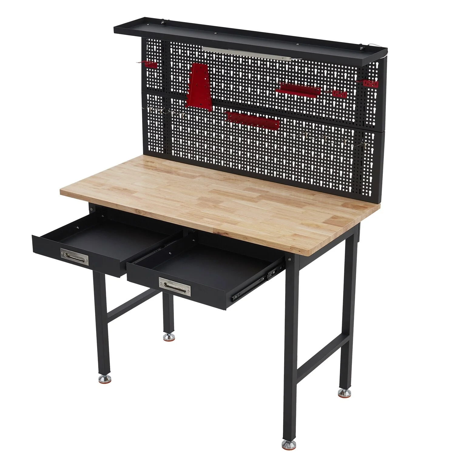 48 Heavy Duty Workbench w/Drawers, Garage Work Bench w/Pegboard, Wood Metal Work Table