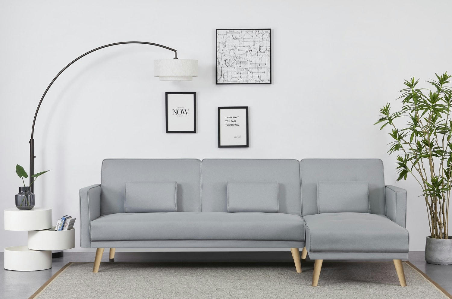 GRACE - Canapé d'angle réversible et convertible 4 places en tissu gris