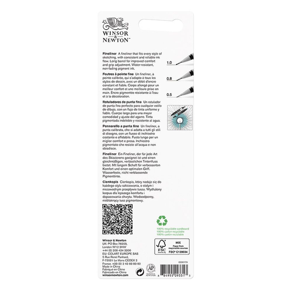 FINELINER TUSJ WINSOR & NEWTON BIG SVART 3STK
