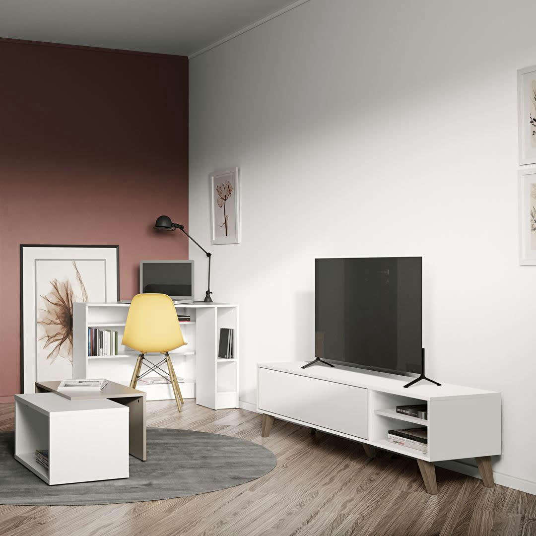 PRISM - Meuble TV effet bois blanc