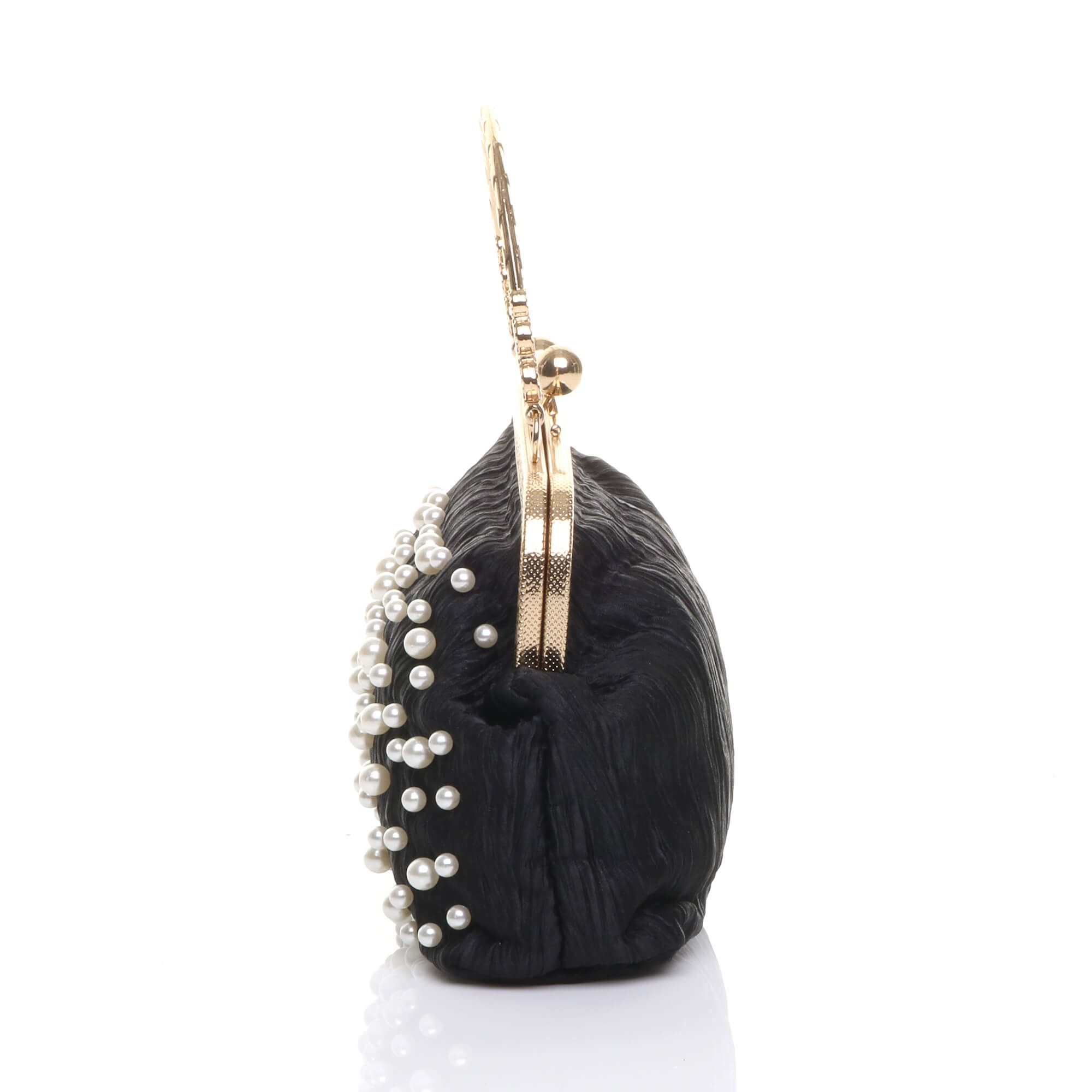 AJVANI Ruched Pearl Beads Evening Clutch Bag