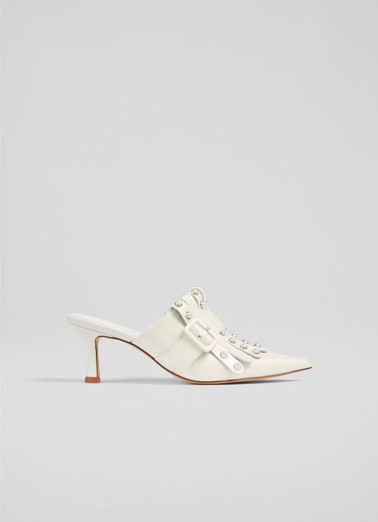 Lkb Atty Cream Patent Fringed Mules
